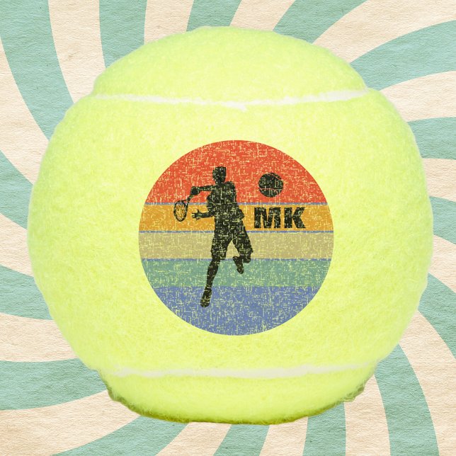 Tennis Player Retro Big Bold Monogrammed Tennis Balls (Monogrammed tennis player logo in retro modern design. 
Smash it out on the court!)
