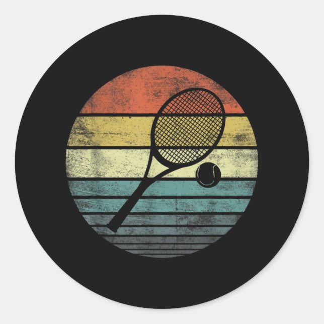 Tennis Player Retro Sunset Tennis Racquet & Ball Classic Round Sticker (Front)