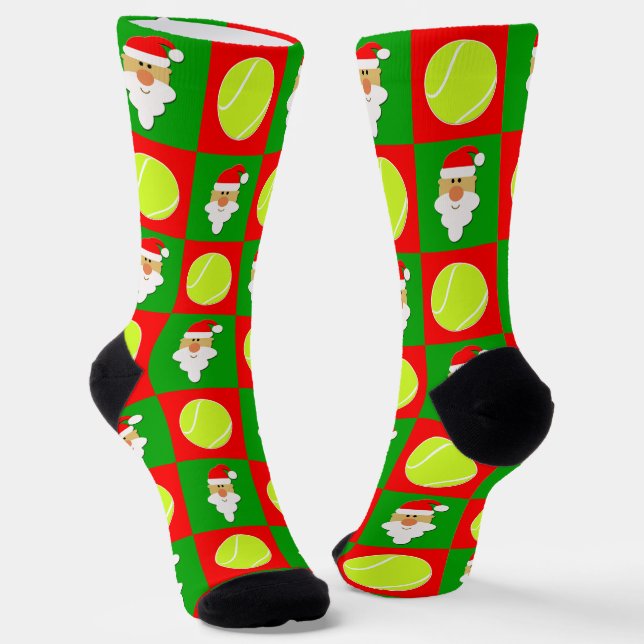 Tennis Player Santa Christmas Pattern Fun Holiday  Socks (Angled)