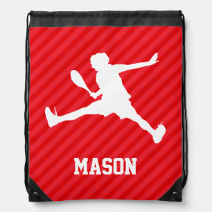 Tennis Player; Scarlet Red Stripes Drawstring Bag