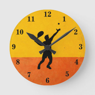 Tennis Player Serve Sporty Game Yellow Orange Cool Round Clock