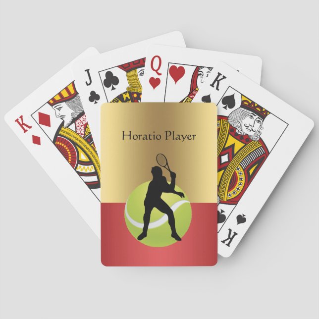 Tennis Player Silhouette and Ball Personalize  Poker Cards (Back)