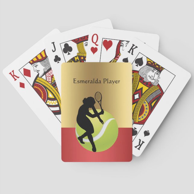Tennis Player Silhouette and Ball Personalize Poker Cards (Back)