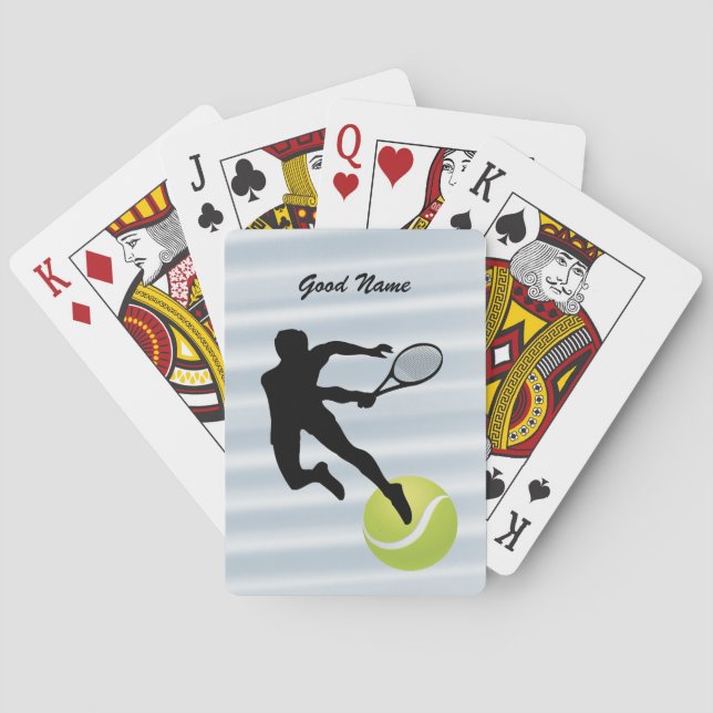 Tennis Player Silhouette and Ball personalize Poker Cards (Back)