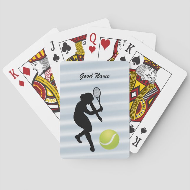 Tennis Player Silhouette and Ball personalize Poker Cards (Back)