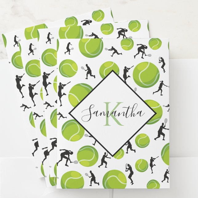 Tennis Player Silhouette Ball Pattern Personalized Pocket Folder (Creator Uploaded)