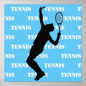 Tennis Player Silhouette Boy Blue, White, Black Poster
