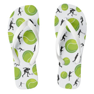 Tennis Player Silhouette Green Tennis Ball Pattern Flip Flops