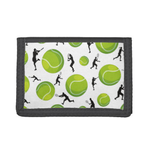 Tennis Player Silhouette Green Tennis Ball Pattern Trifold Wallet
