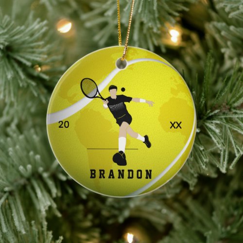 Tennis Player Silhouette Name  Year Earth Ball Ceramic Ornament