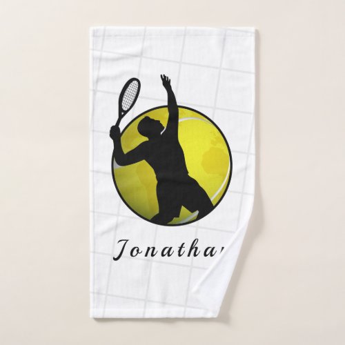 Tennis Player Silhouette Serving Add His Name Ball Hand Towel