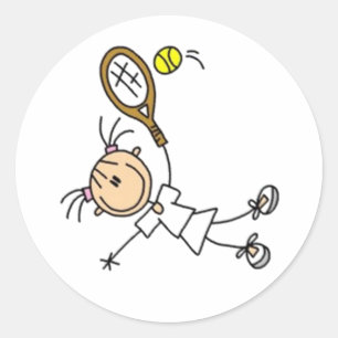 Tennis Player Stick Figure Tennis Ball & Racket Classic Round Sticker