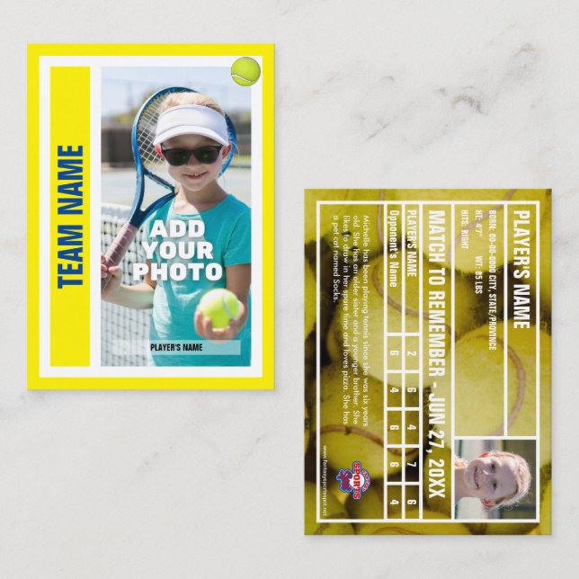 Tennis Player Trading Card - Bright Yellow (Front/Back)