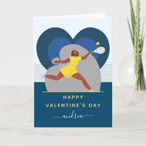 Tennis Player Valentines Day Girl on the Court Card