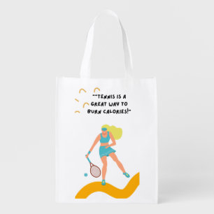 Tennis Player with slogan and saying   grocery bag