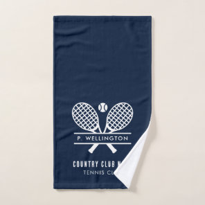 Tennis Players and Country Club Name Navy Blue Hand Towel