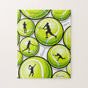 Tennis Players & Ball Name Pattern Classic Sports Jigsaw Puzzle