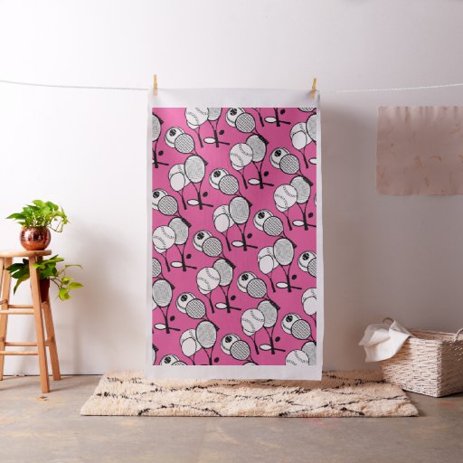 Tennis players girls pink rackets fabric