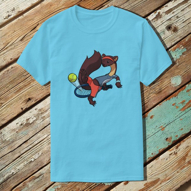 Tennis Playing Pine Marten Trick Shot Cartoon T-Shirt (Creator Uploaded)