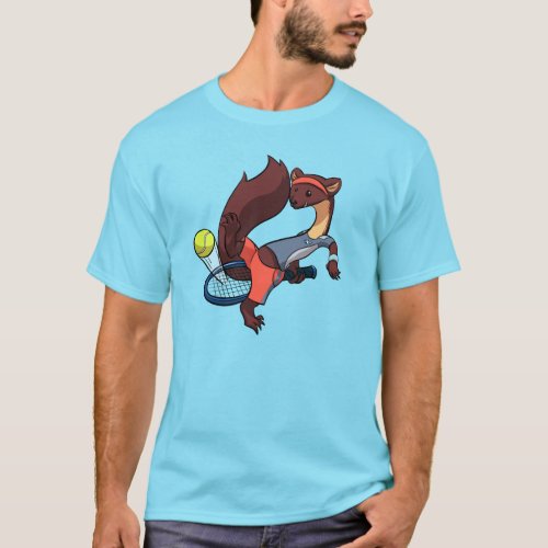 Tennis Playing Pine Marten Trick Shot Cartoon T_Shirt