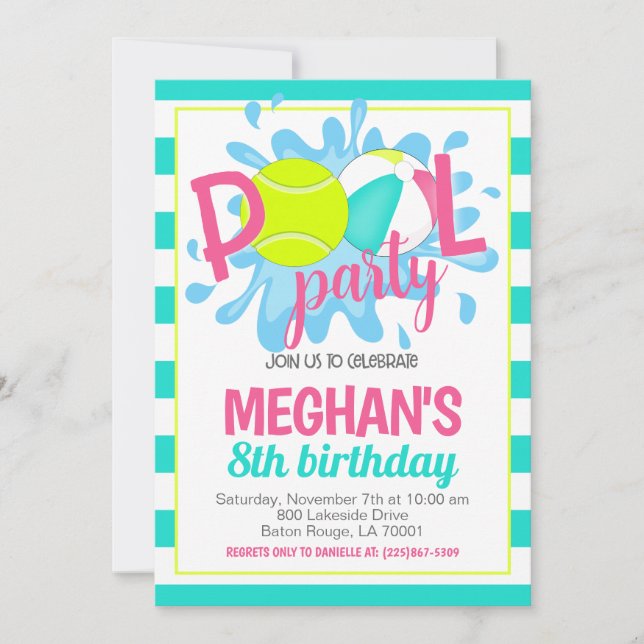 Tennis Pool Party Birthday Invitation (Front)