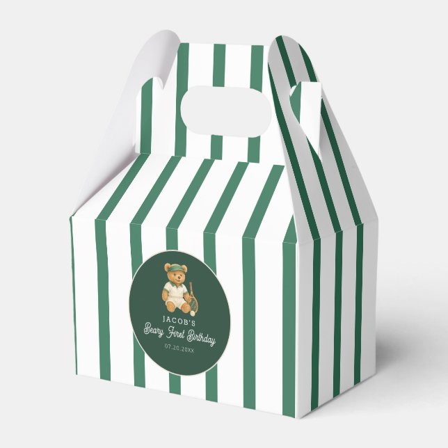 Tennis Preppy Bear 1st Birthday Favor Boxes (Front Side)