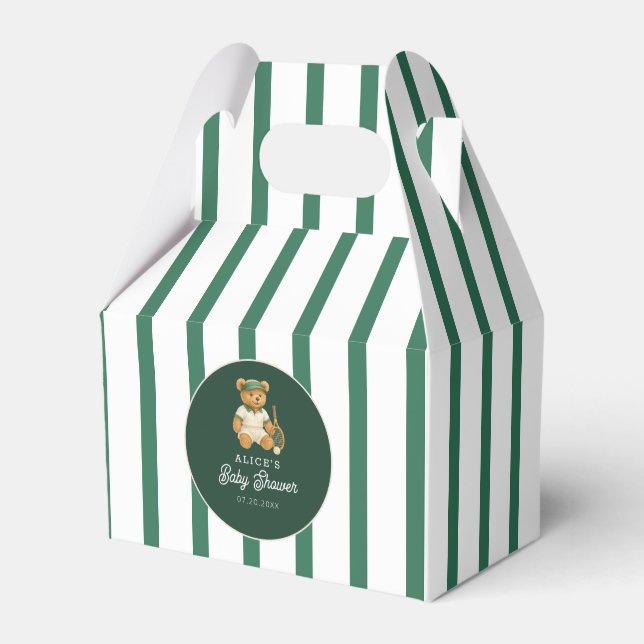 Tennis Preppy Bear Baby Shower Favor Boxes (Front Side)