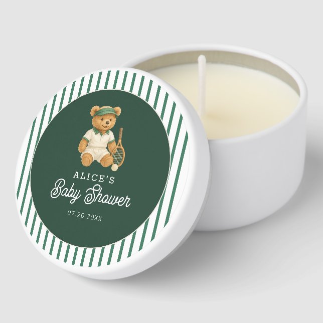 Tennis Preppy Bear Baby Shower Mini Candle Favors (Corner)