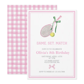 Tennis preppy plaid birthday invitation