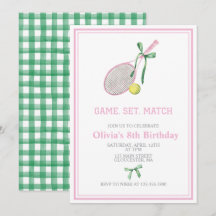 Tennis preppy plaid birthday invitation
