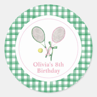 Tennis preppy plaid birthday invitation classic round sticker