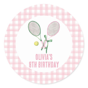 Tennis preppy plaid birthday invitation classic round sticker