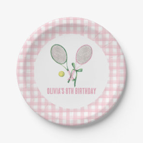 Tennis preppy plaid birthday invitation paper plates