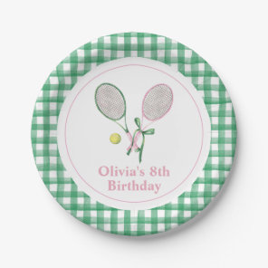 Tennis preppy plaid birthday invitation paper plates