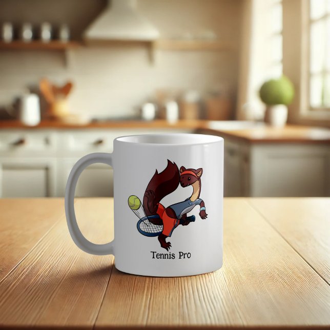 Tennis Pro Hot Dog Trick Shot Pine Marten Cartoon Coffee Mug (Creator Uploaded)