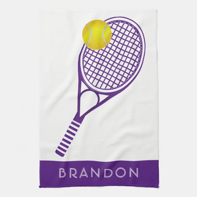Tennis Purple Personalized Name or Monogram Kitchen Towel (Vertical)