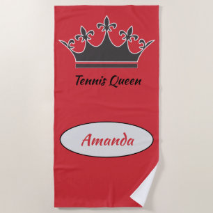 Tennis queen modern personalize text with crown beach towel