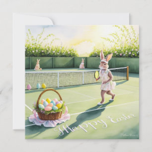 Tennis Rabbit Player  Easter Celebration on court Holiday Card