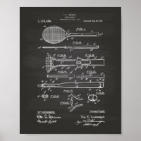 Tennis Racket 1916 Patent Art - Chalkboard Poster