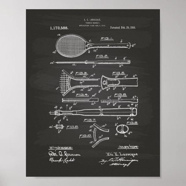 Tennis Racket 1916 Patent Art - Chalkboard Poster (Front)
