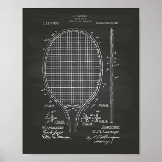 Tennis racket 1916 Patent Art - Chalkboard Poster