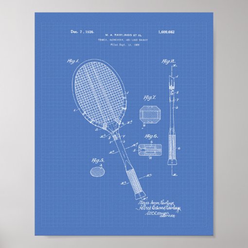 Tennis Racket 1925 Patent Art Blueprint Poster | Zazzle