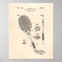 Tennis Racket 1925 Patent Art Old Peper Poster