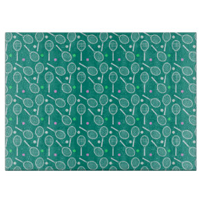 Tennis Racket and a Ball Pattern Green Cutting Board