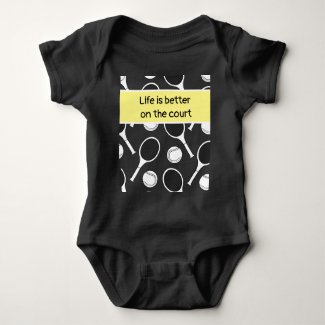 Tennis racket and ball black ink on black baby bodysuit