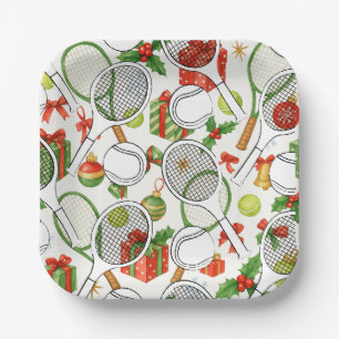 Tennis racket and ball black ink on green paper plates