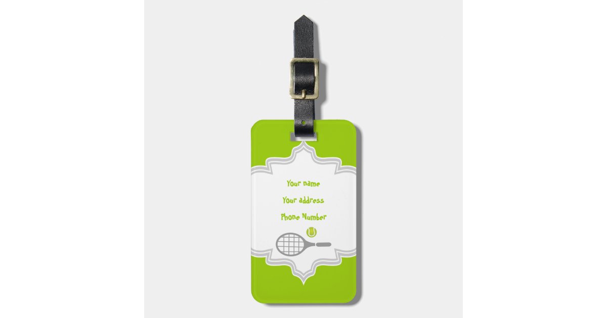 Tennis racket and ball custom bag tag | Zazzle