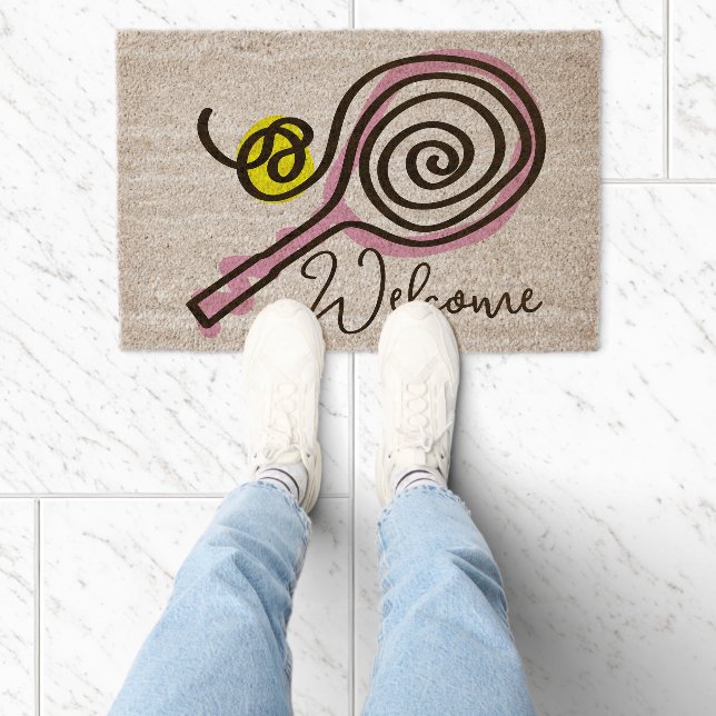 Tennis racket and ball custom welcome coco coir fiber doormat (Insitu)