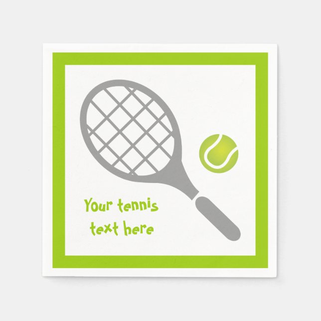 Tennis racket and ball grey, green modern custom paper napkins (Front)