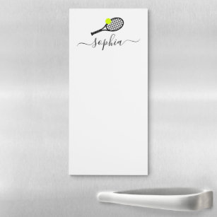 Tennis Racket and Ball Modern Script Name Fridge Magnetic Notepad